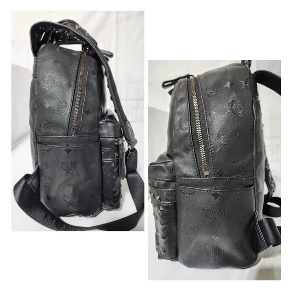 Authentic MCM PVC Monogram Studded Backpack Black main image 12